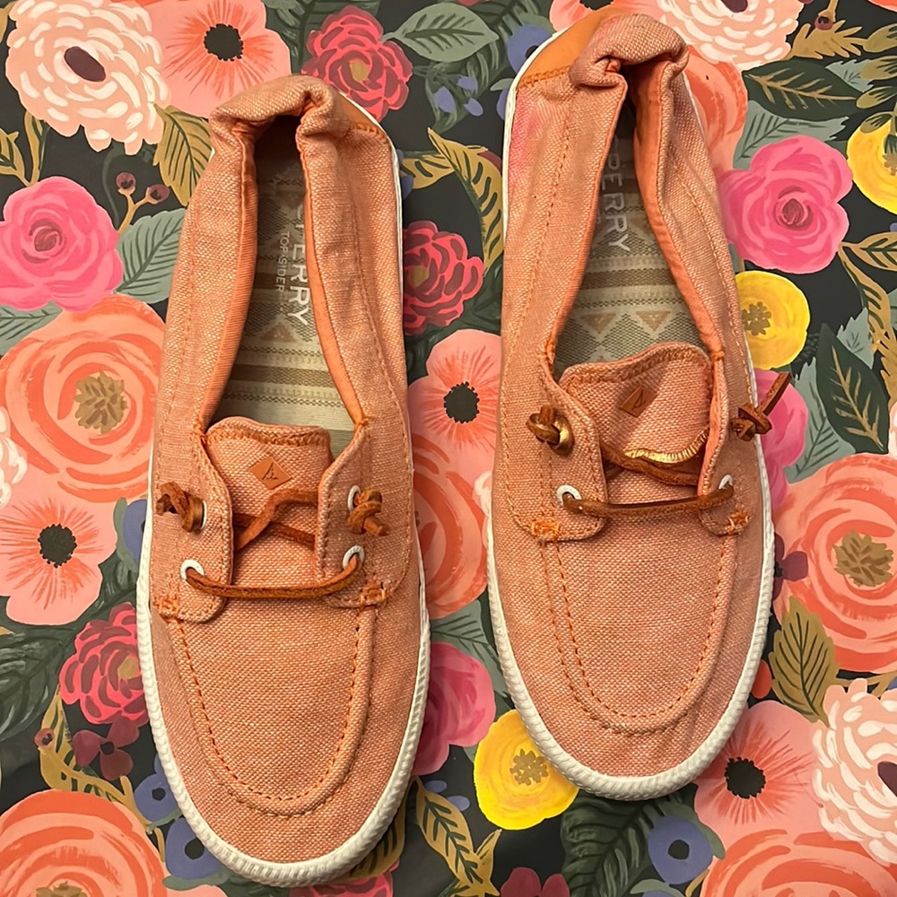 Sperry Size 10 Apricot Slide on Dock Loafers with elastic back
